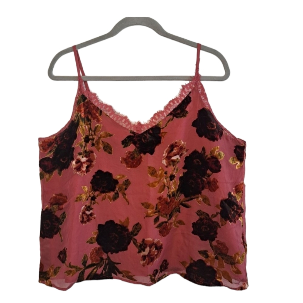 ANA Floral Velvet Tank Cami With Lace Detail Size XL
